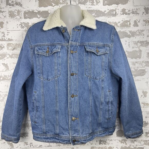 Western Bull Jeans Jacket Sz XL Sherpa Lined Denim Trucker - Picture 1 of 10